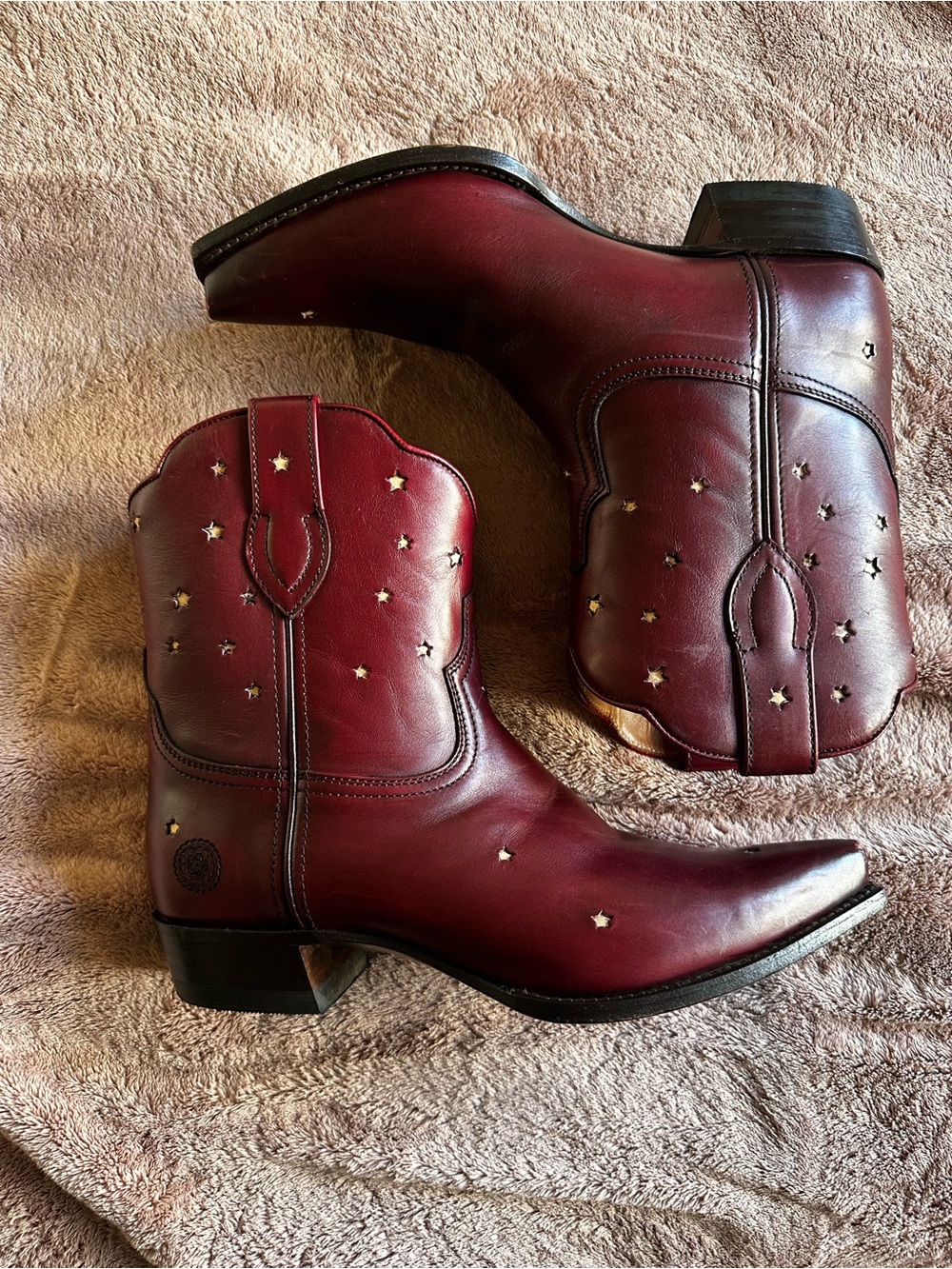 Presidio Short Ranch Road star women's cowboy boots size 9.5 burgundy wine color - Picture 2 of 14